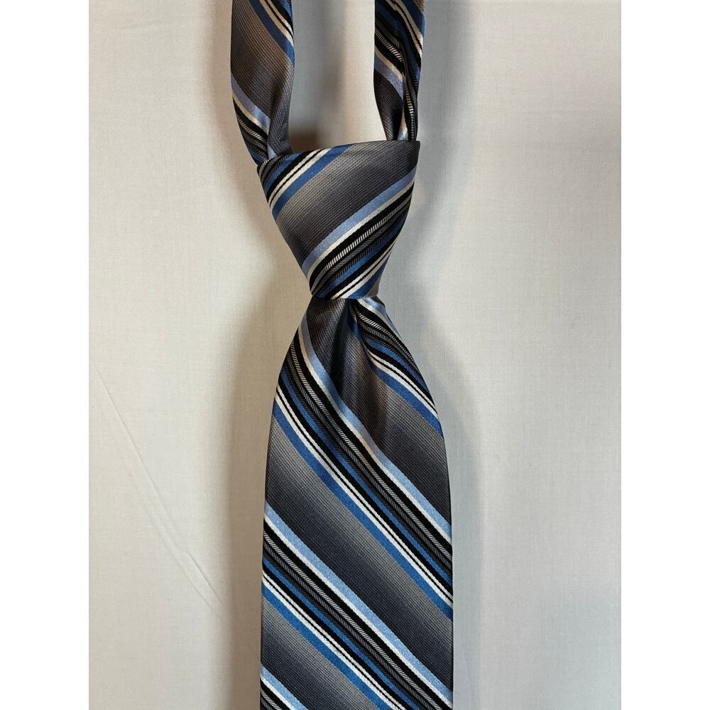 💰Platinum Designs 100% Silk Blue Black Stripe Neck Tie Formal Suit Tie